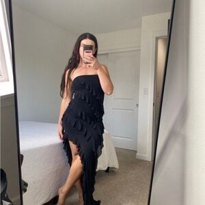 The Vintage Shop Black Strapless Ruffle Asymmetrical Dress